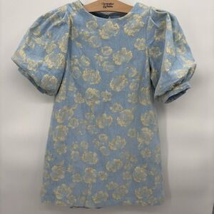 Umgee Rose Jacquard Puff Sleeve Sheath Mini Dress Textured Size Small Baby Blue‎